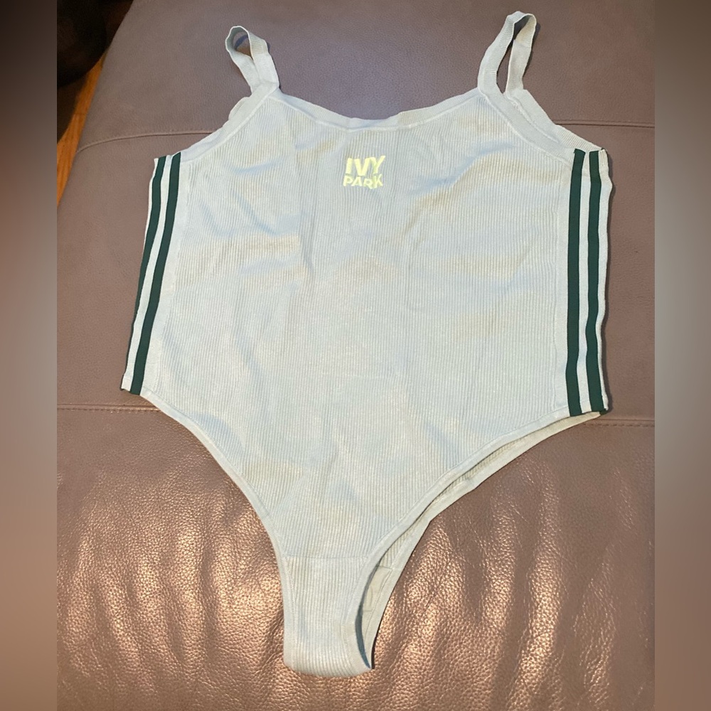 New, never worn ADIDAS IVY PARK Light Green Knit Bodysuit with Green Stripes